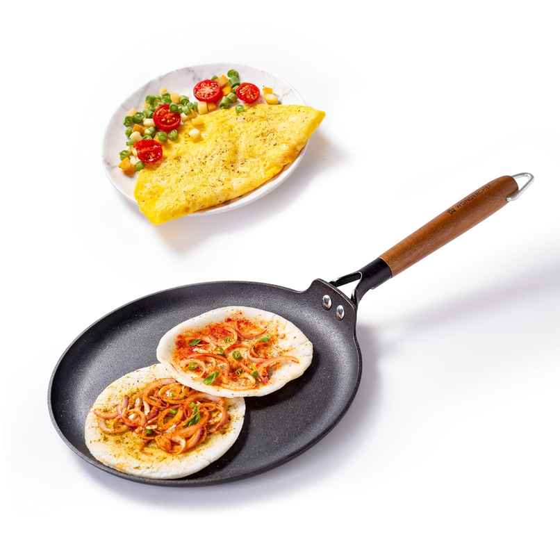 Wonderchef Pre-Seasoned Ferro Light 28Cm Dosa Tawa | 4Mm | Acacia Wooden Handles