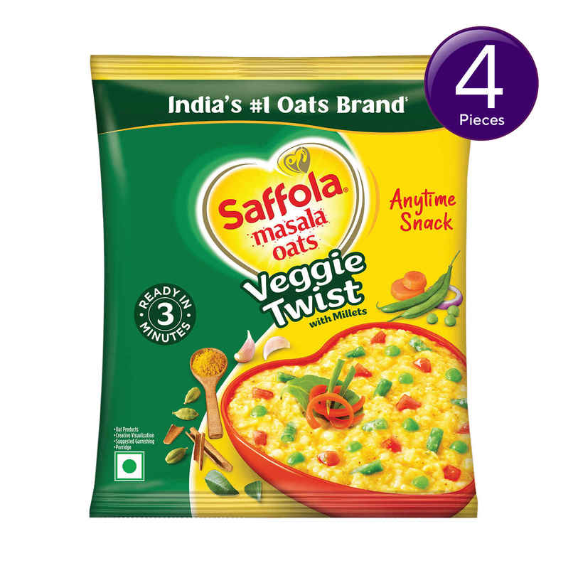 Saffola Masala Oats | Veggie Twist | Anytime Snack | Ready in 3 mins | Millets Goodness Combo