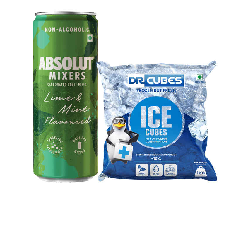 Dr. Cubes Ice Cubes (1kg) & Absolut Mixers Sparkling Lime & Mint (Mojito Flavoured) (250ml) Combo