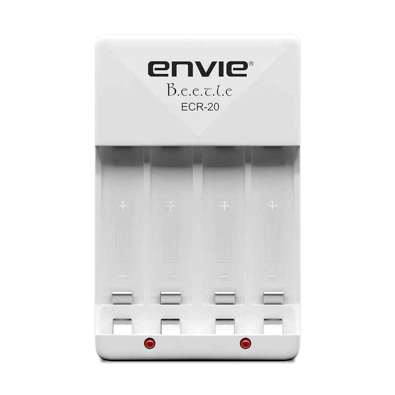 Envie (ECR-20) Beetle Wall Battery Charger for AA & AAA (Ni-MH/Ni-CD) Rechargeable Batteries with LED Indicators, Charge 2 or 4 Batteries at a Time