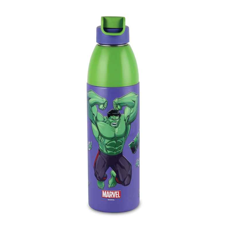 CELLO Kidzbee Uranus 600 Hulk Smash Water Bottle 540ml, Purple | Leakproof Flip Cap Bottle