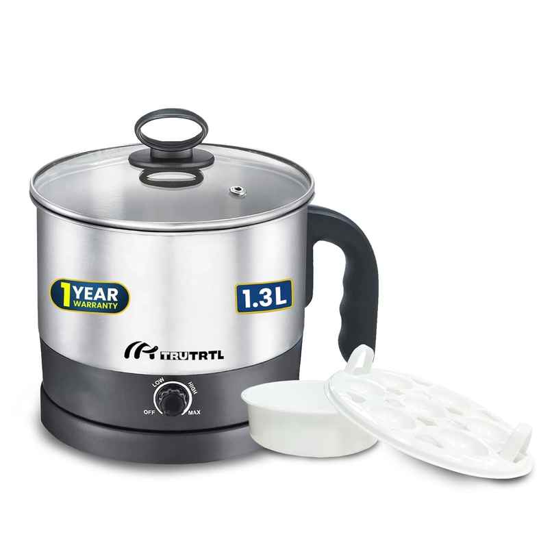 truTRTL Multipurpose 1.3 Litre Electric Kettle, 600W with Temperature control Knob, Rustproof Stainless Steel - Silver