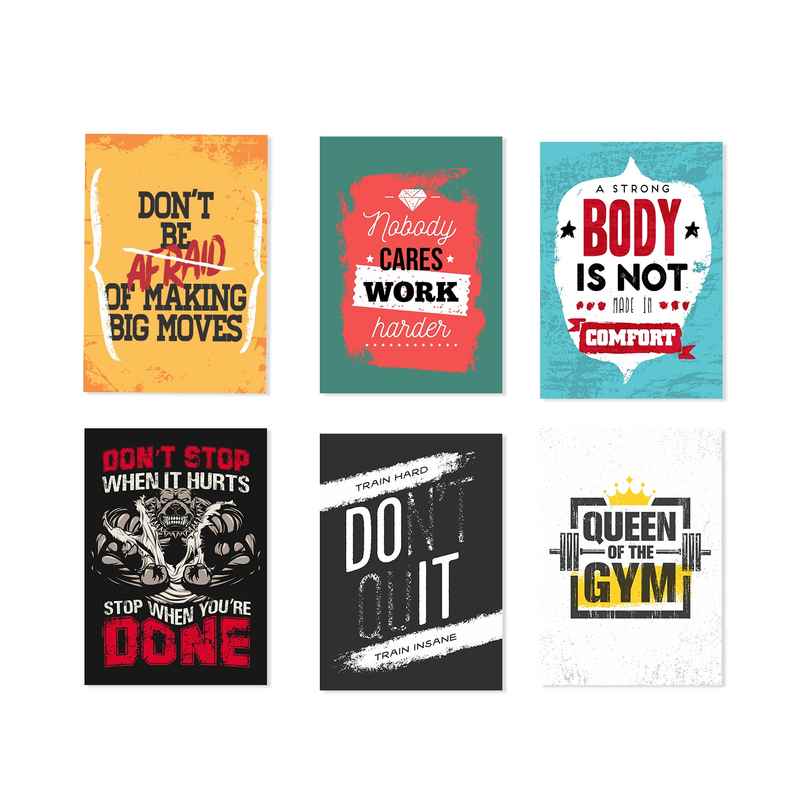 Paper Plane Design Motivational Gym Workout Posters For Wall | Set Of 6 | Size 29 x 21 cm | D6