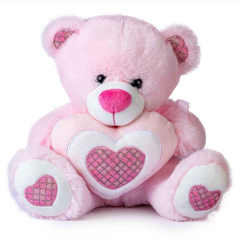 Hamleys Bear with Sparkle Heart Soft Plush Toy | Pink - 23 cm