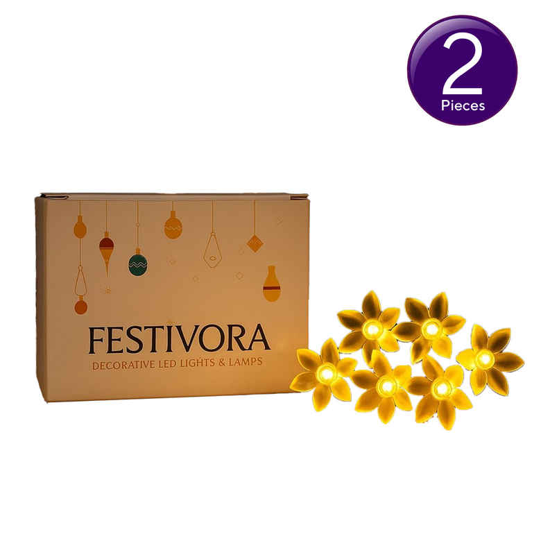 Festivora Silicon flower Warm White LED String lights | 14 LEDs | Festival & Room Decoration Combo 