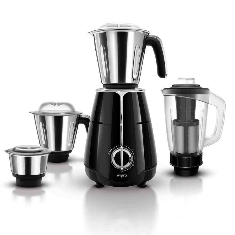 Wipro Elato FMG206 Mixer Grinder | 1000W | 4 Jars | Heavy Duty 100% Copper Motor - Black