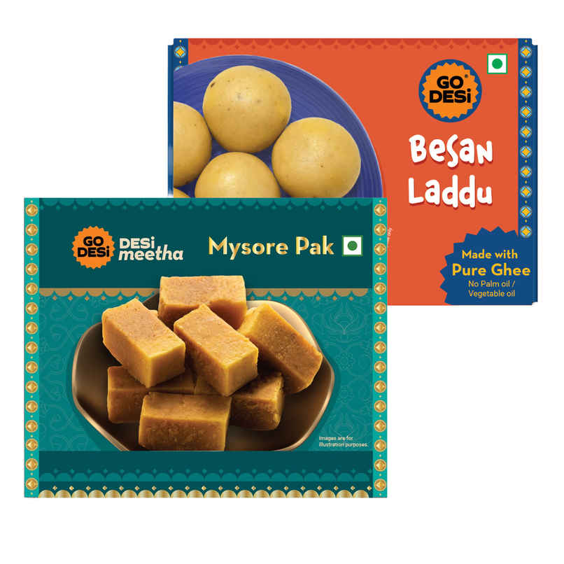 Besan Laddoo | With Ghee | Laddu | Sweets By Go Desi (180g) & Mysore Pak | Sweets By Go Desi (200g) Combo