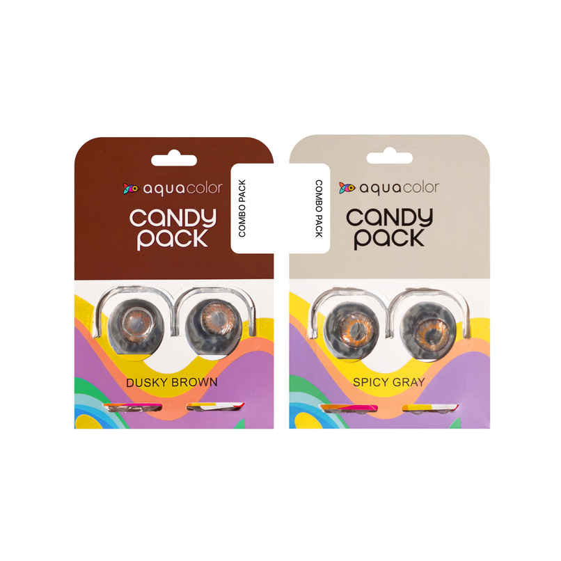 Aquacolor Daily Disposable Contact Lens | Candy Pack 2 Each Zero Power - Dusky Brown and Spicy Grey