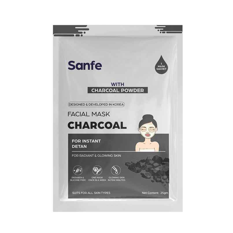 Sanfe Instant Detan Charcoal Face Mask | 100% fruit extracts, Korean Mask