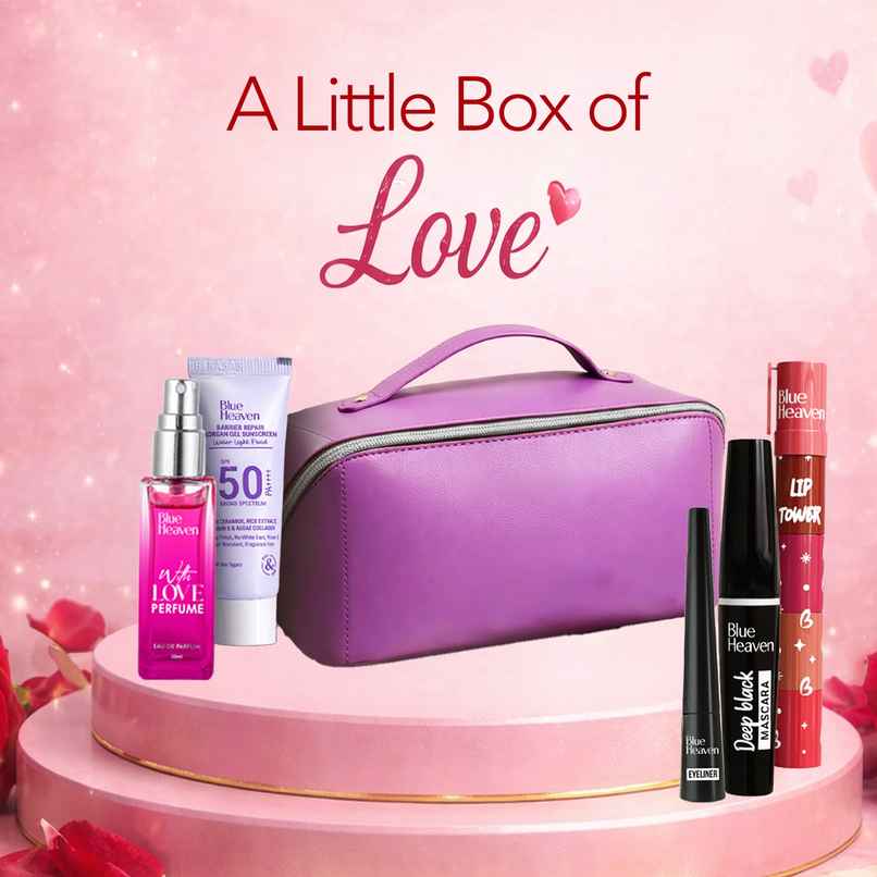 Blue Heaven Glam Ready Beauty Gift Set With Pouch | Lipstick, Eyeliner, Mascara, Perfume, Sunscreen