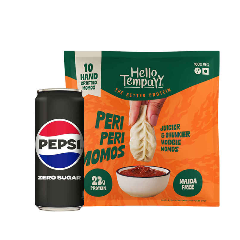 Hello Tempayy Peri Peri High Protein Veg Momos (230g) & Pepsi Zero Sugar Soft Drink (300ml) Combo Hello Tempayy Peri Peri High Protein Veg Momos (230g) & Pepsi Zero Sugar Soft Drink (300ml) Combo
