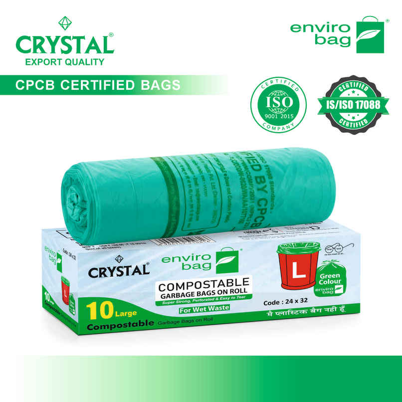 Crystal Large Garbage Bag 24x32 Compostable, Green Colour