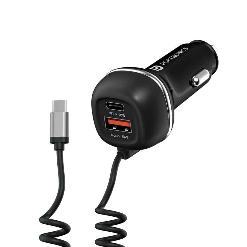 Portronics Car Power 1C 20W Car Charger With Triple Output- Black