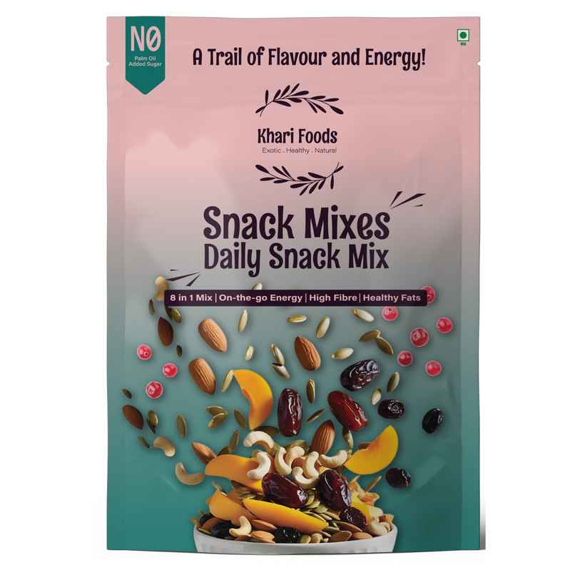 Khari Foods Premium Daily 8 in 1 Trail Mix | Almonds, Cashews, Dates, Raisins & More | Healthy Dry Fruit Mix
