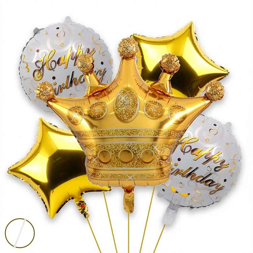 Birthday Decoration Elegant Golden Foil Balloons with Straw | Party Propz