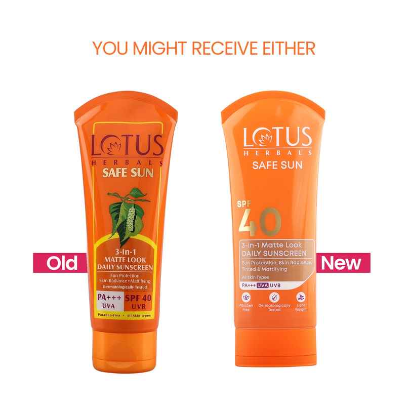 Lotus Herbals Safe Sun 3 In 1 Tinted Daily Sunscreen Matte Look SPF 40 PA+++ For All Skin Types