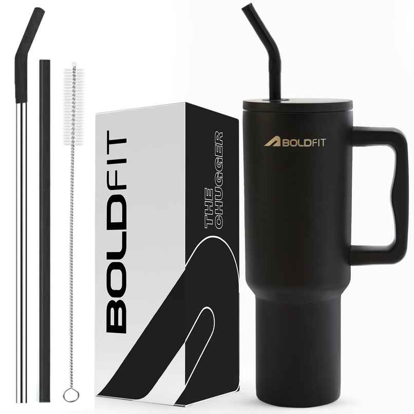 Boldfit Tumbler Bottle with Lid and Straw | Stainless Steel | Double Insulated | 1200 ml | Onyx