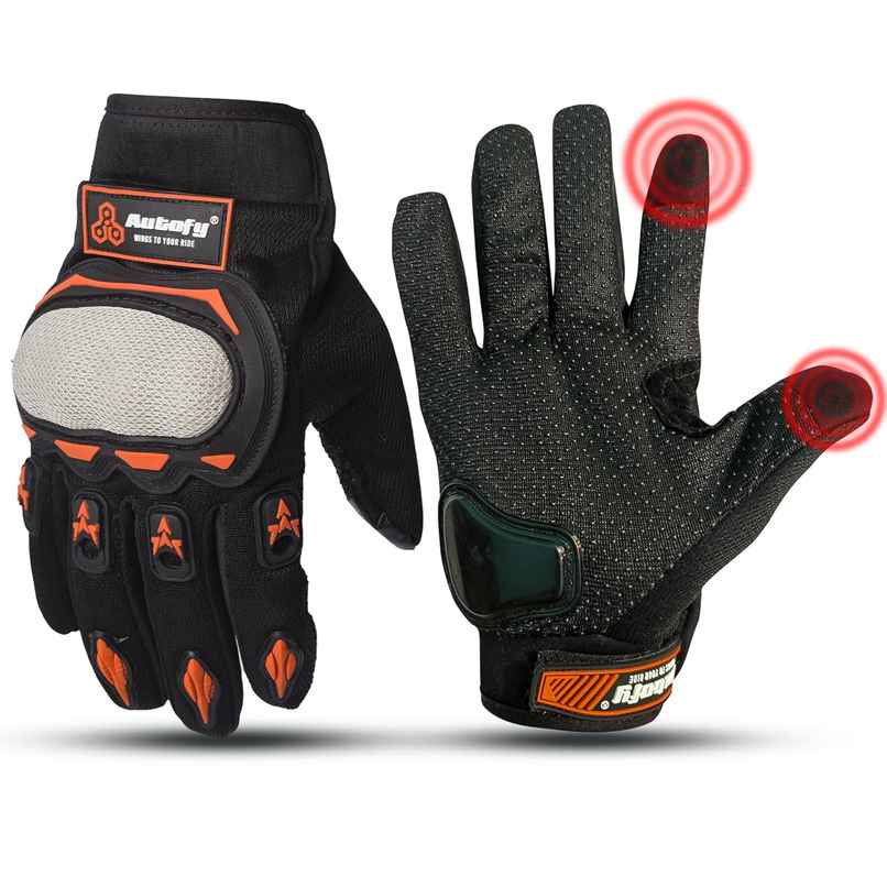 Autofy Fantom Bike Riding Black & Orange Gloves Knuckle Protection | Size XXL