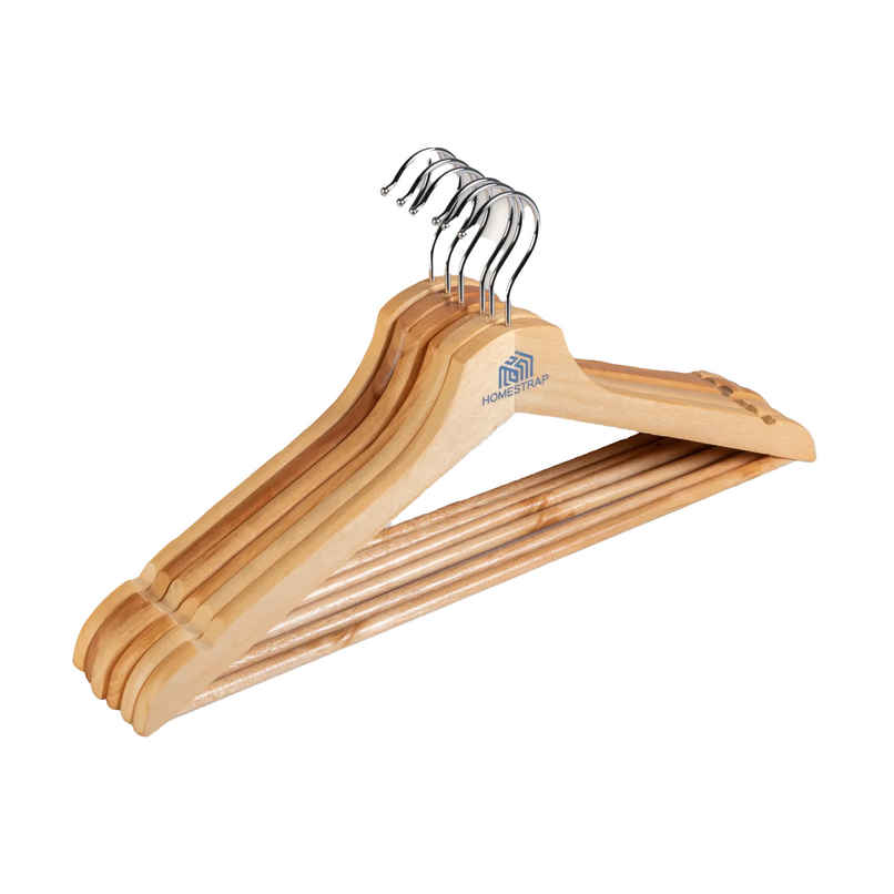 Homestrap Pack Of 6 Premium Round Bar Wooden Hanger
