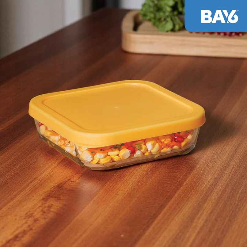 BAY6 Premium Imported Borosilicate Glass Container with Lid - 610 ml - Yellow
