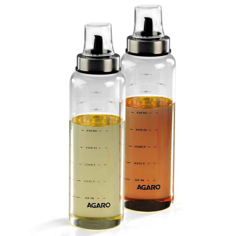 Agaro Elite Borosilicate Glass Oil Dispenser With Capacity Markings, Pack of 2