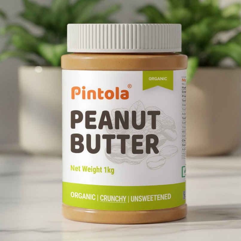 Pintola Organic Unsweetened Peanut Butter Crunchy - High Protein 30G & 9G Dietary Fiber