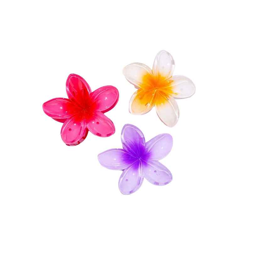 Gush Beauty Flower Hair Clutch/Clips/ Claw | Set of 3 | Red,Purple & Orange