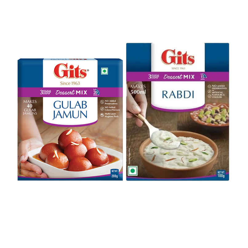 Gits Gulab Jamun Instant Dessert Mix (200g) & Gits Rabdi Instant Dessert Mix (100g) Combo Gits Gulab Jamun Instant Dessert Mix (200g) & Gits Rabdi Instant Dessert Mix (100g) Combo