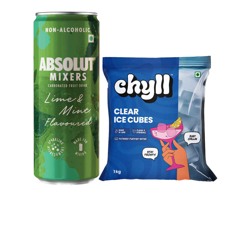 Chyll Ice Cubes (Cube Ice) (1kg) & Absolut Mixers Sparkling Lime & Mint (Mojito Flavoured) (250ml) Combo