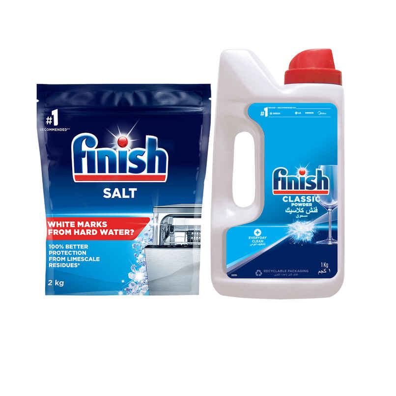 Finish Dishwasher Detergent Powder (1kg) & Finish Dishwasher Salt (2kg) Combo