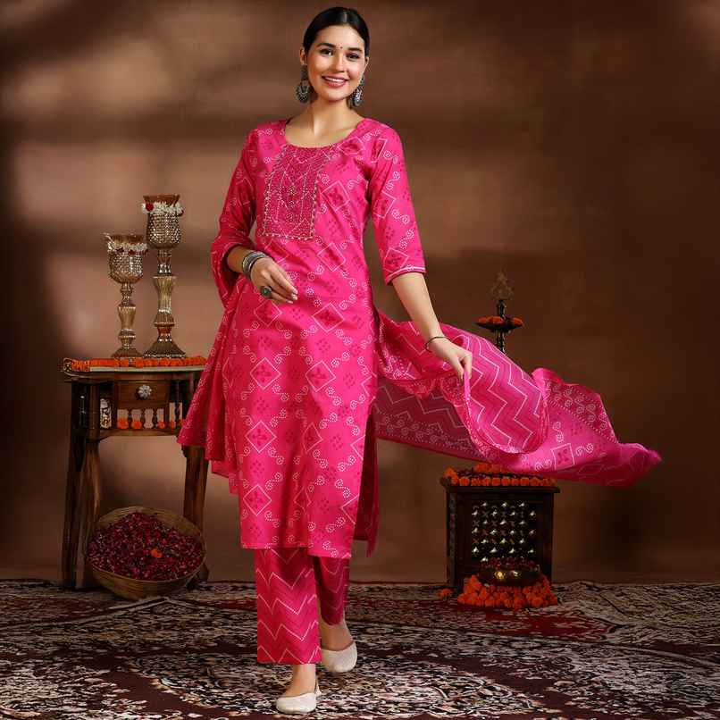 Libas Printed Cotton Straight Suit With Dupatta | 39086H | Pink - M