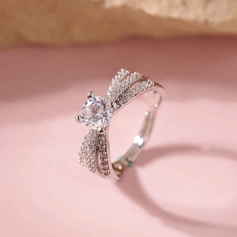 Voylla Valentines Day Celestial Triple-Band Silver Solitaire Ring