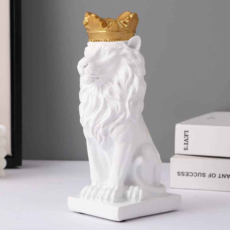 TIED RIBBONS Crown Lion King Showpiece | White - 3.5 in x 7 in