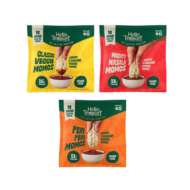 Hello Tempayy Classic High Protein Veg Momos (230g) & Hello Tempayy Masala High Protein Veg Momos (230g) & Hello Tempayy Peri Peri High Protein Veg Momos (230g) Combo Hello Tempayy Classic High Protein Veg Momos (230g) & Hello Tempayy Masala High Protein Veg Momos (230g) & Hello Tempayy Peri Peri High Protein Veg Momos (230g) Combo