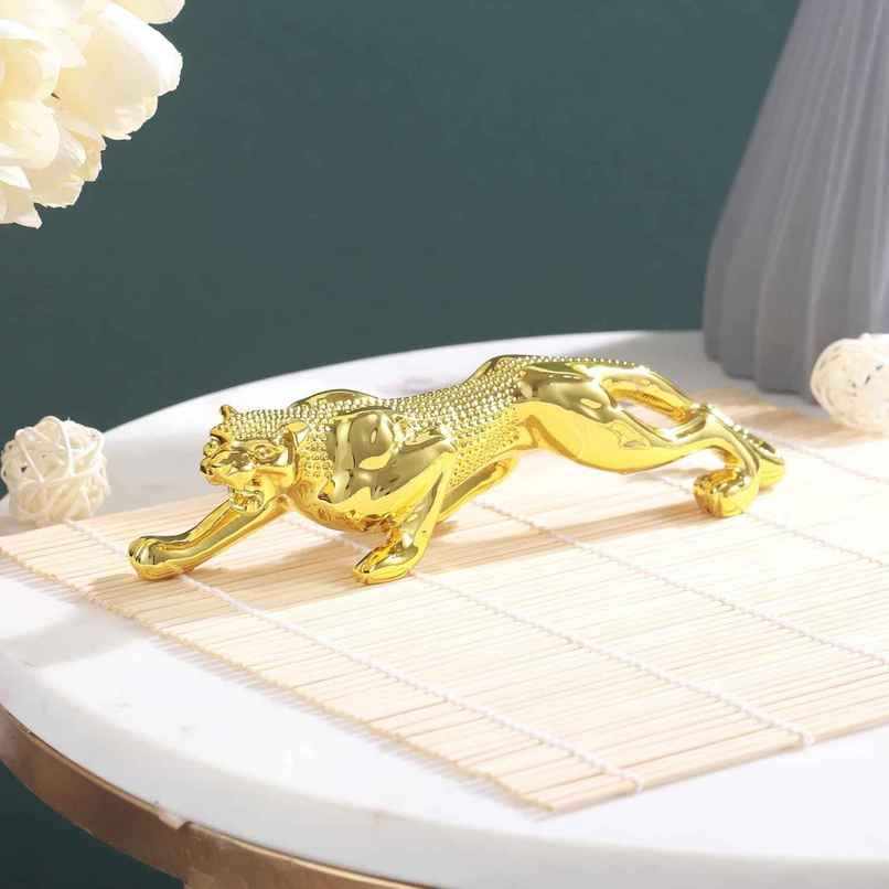 TIED RIBBONS Leopard Sculpture Showpiece | Golden - 7 in x 1.7 in