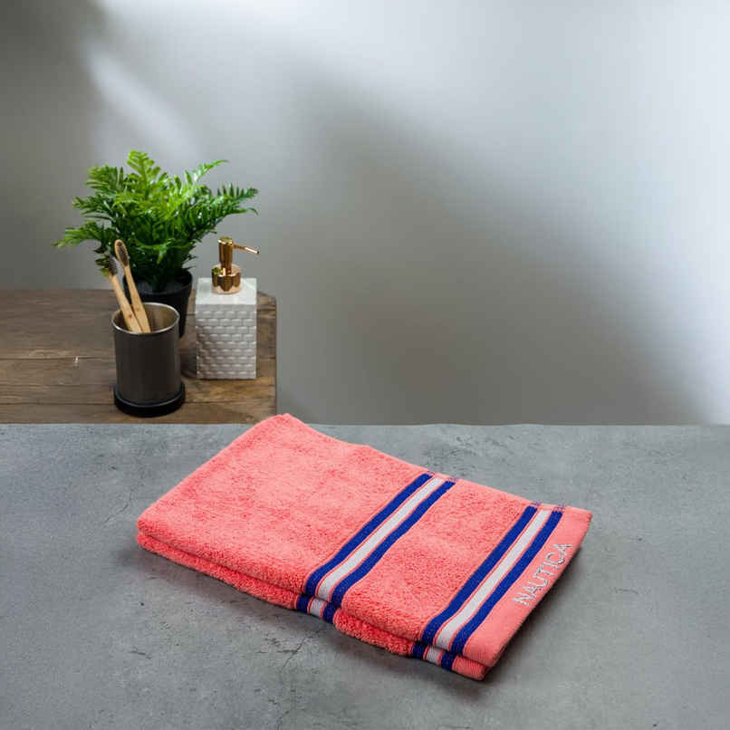 Nautica Super Soft Zero Twist 100% Cotton Towel -1pc Bath Towel | Vintage Crew Stripe Solid-Coral