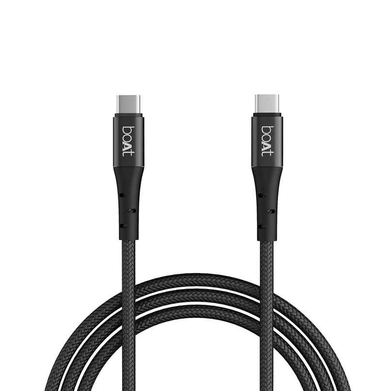 boAt Type-C C300 Tangle-Free, Sturdy w/60W/3A PD C to C Fast Charging Cable, Compatible w/Xiaomi, Oneplus, Samsung, Vivo & Oppo, 480 Mbps Data Transmission Speed, Nylon Braided Skin & 1.5m Length - Black