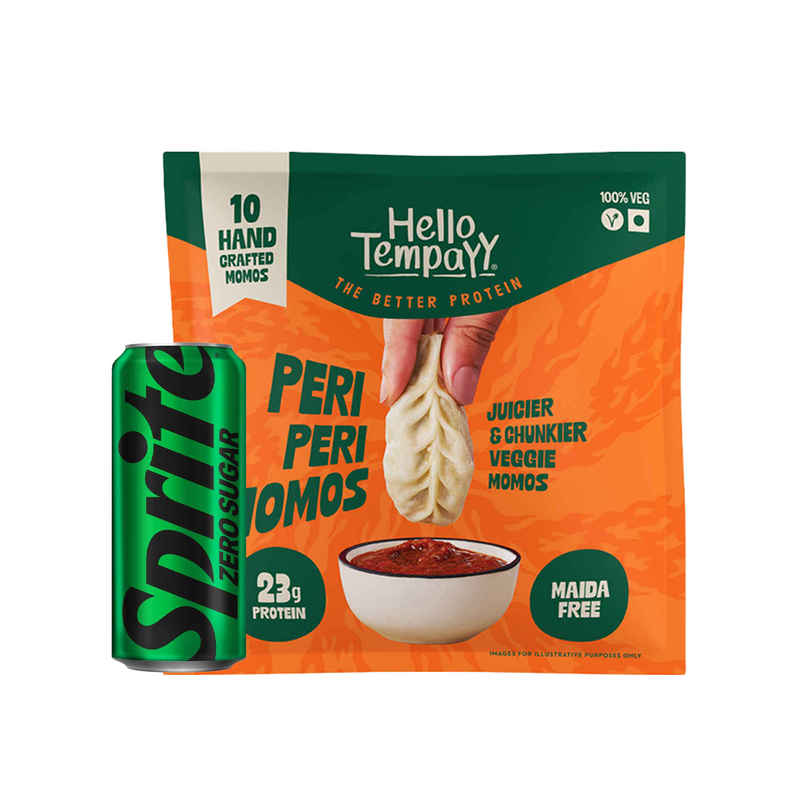 Hello Tempayy Peri Peri High Protein Veg Momos  (230g) & Sprite Zero Lemon Diet Soft Drink Can (300ml) Combo