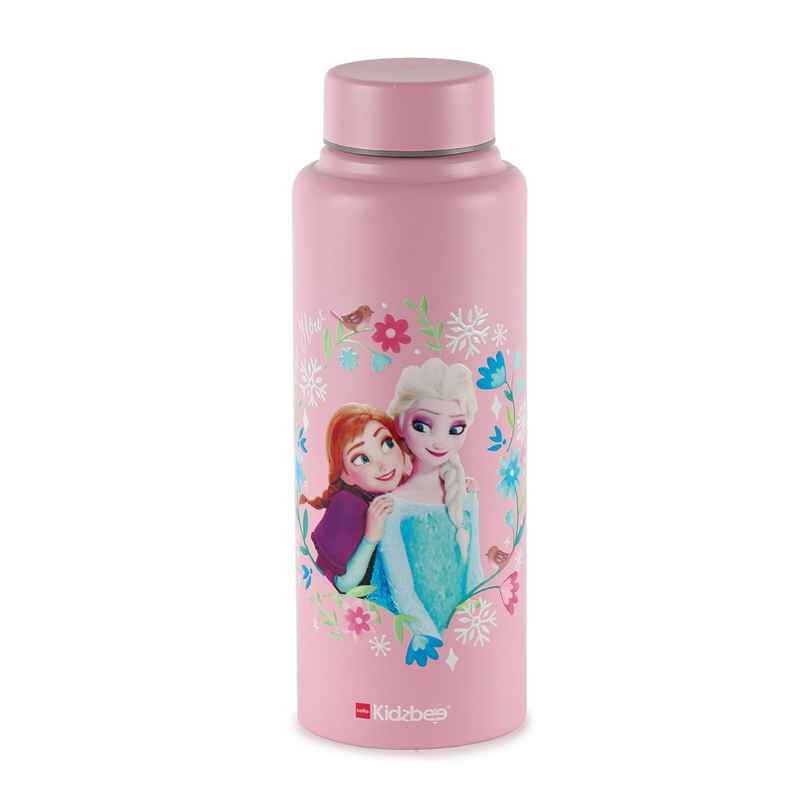 Cello Kidzbee Vortex 3D Anna & Elsa Print Stainless Steel Water Bottle 725 ml, Pink | ISI Certified