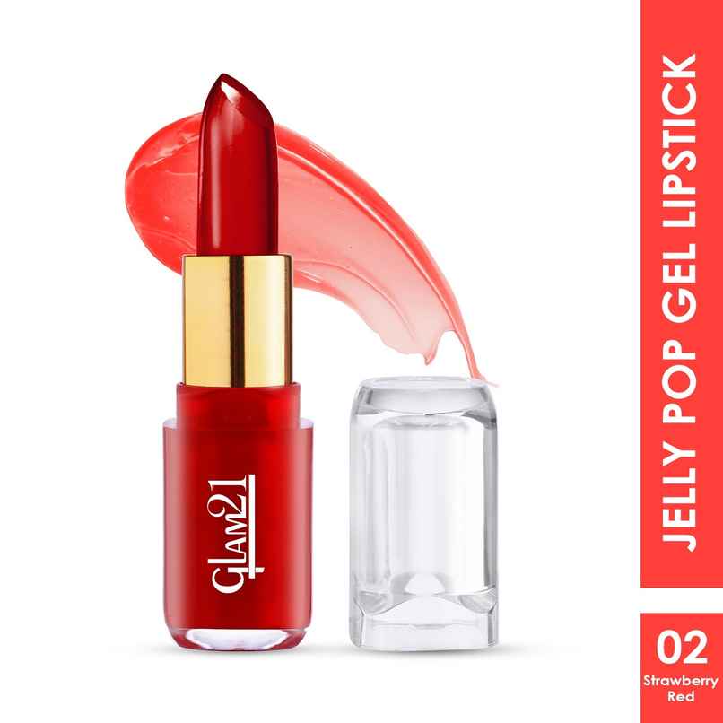 Glam21 Jelly Pop Fruity Gel Lipstick Glossy Finish | Colour Lightweight - Strawberry Red