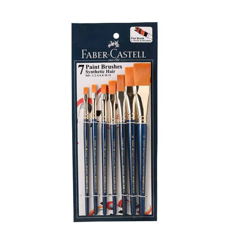Faber-Castell Paint Brush| Tri Grip Synth Hair Flat| Assorted Set of 7 (No. 1| 2| 4| 6| 8| 10| 12)