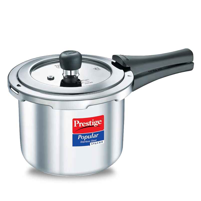 Prestige Popular Svachh SS Pressure Cooker 3L,Gas and Induction Compatible,5Y Warranty,Silver