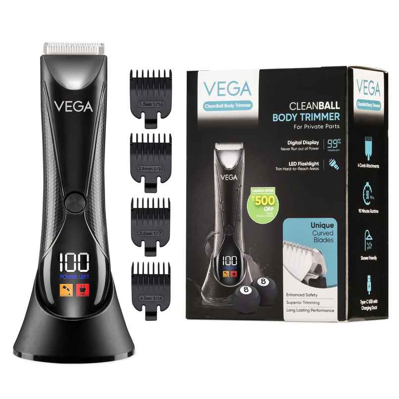 VEGA CleanBall Full Body Trimmer for Men Private Parts, Body, IPX5, 90 mins Runtime (VHTH-33)