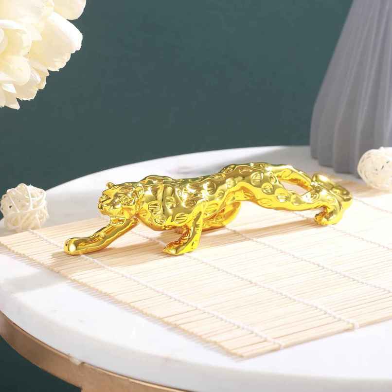 TIED RIBBONS Jaguar Sculpture Showpiece | Golden - 7 in x 1.7 in