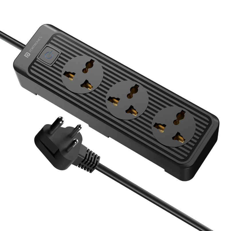 Portronics Power Plate 21 Extension Board with 3 Universal Sockets, 1.5 Meter Long Cord, 1440 Watts(6 Amp), Fireproof Material, Multi Plug for Home Appliance -  Black