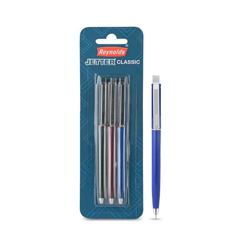 Reynolds Jetter Classic Ball Pen Set (3 Blue Pens For Professional)
