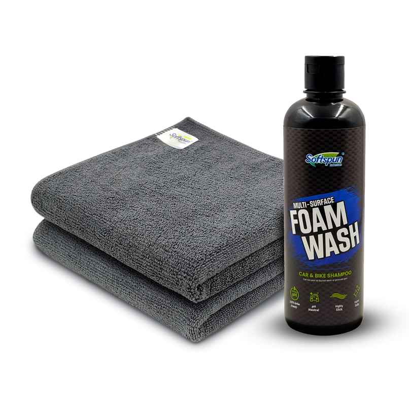 Softspun Essentials Cloth & Shampoo Combo (340 GSM, 40x40cm, 2Pc Grey Cloth & Shampoo 500mL) Softspun Essentials Cloth & Shampoo Combo (340 GSM, 40x40cm, 2Pc Grey Cloth & Shampoo 500mL)