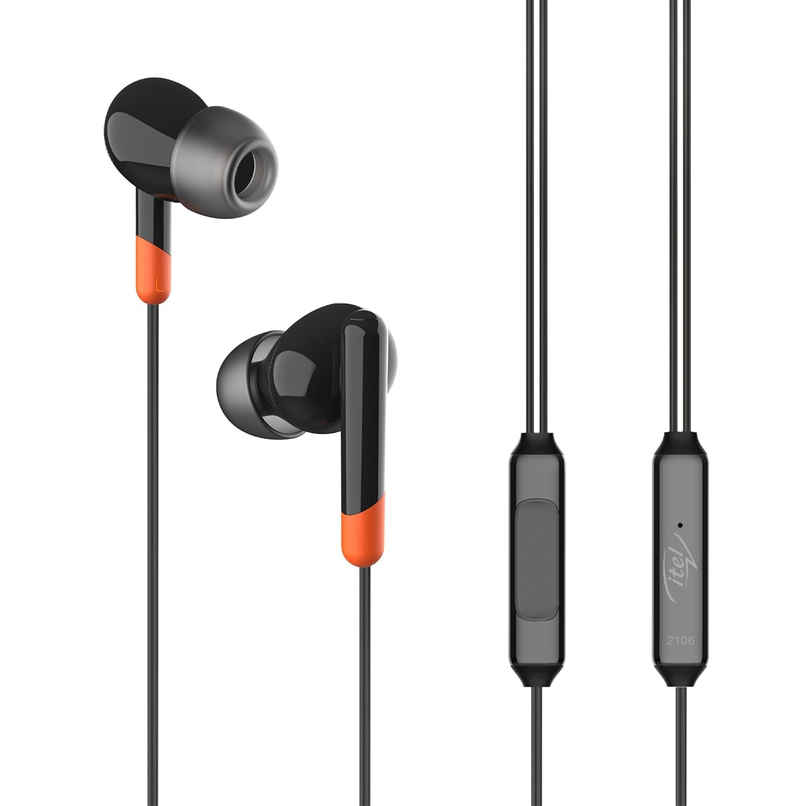itel Iep12 Wired Earphones - 10Mm Drivers, Tilt Design, 10-Min Fast Charge, In-Line Mic (Black)