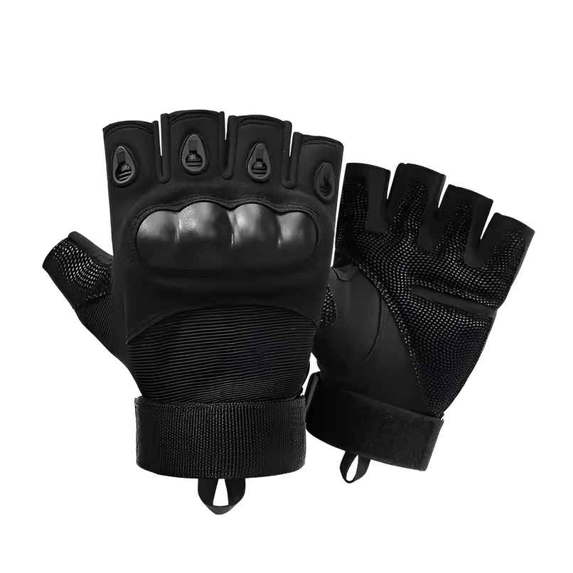 AutoGuys HF|1 Half|Finger Bike Riding Gloves Knuckle Armour Hand Gloves Washable | Size | L, Black
