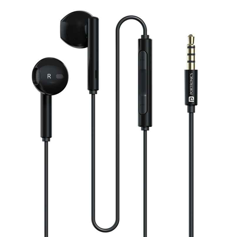Portronics Conch Theta A in Ear 3.5mm Wired Earphones with In Line HD Mic, Powerful Audio (Black)